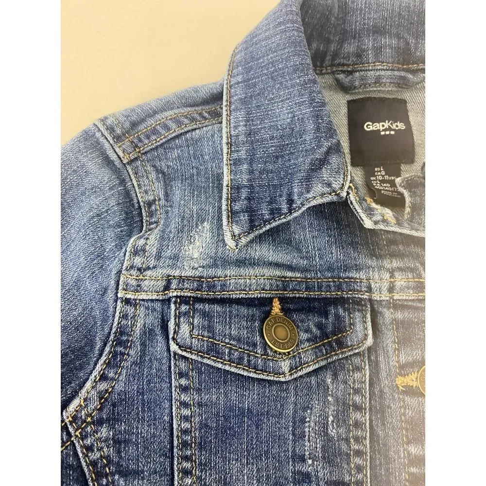 GAP Kids Jean Jacket Blue Distressed - Large